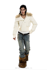 Ivory Frost Fur-Hooded Puffer Jacket