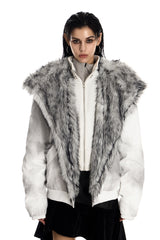 Frost Fade Fur-Collar Jacket - White