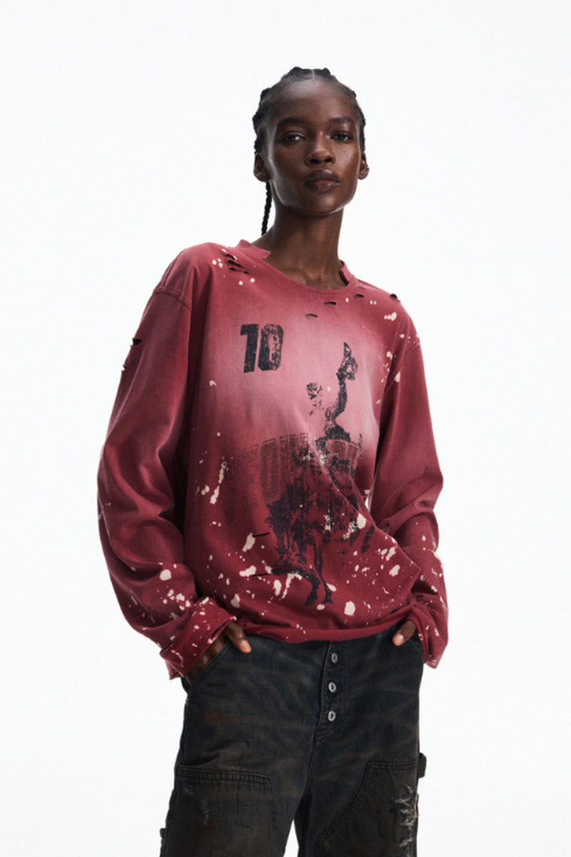 Paint-Splatter Graphic Long Sleeve T-Shirt