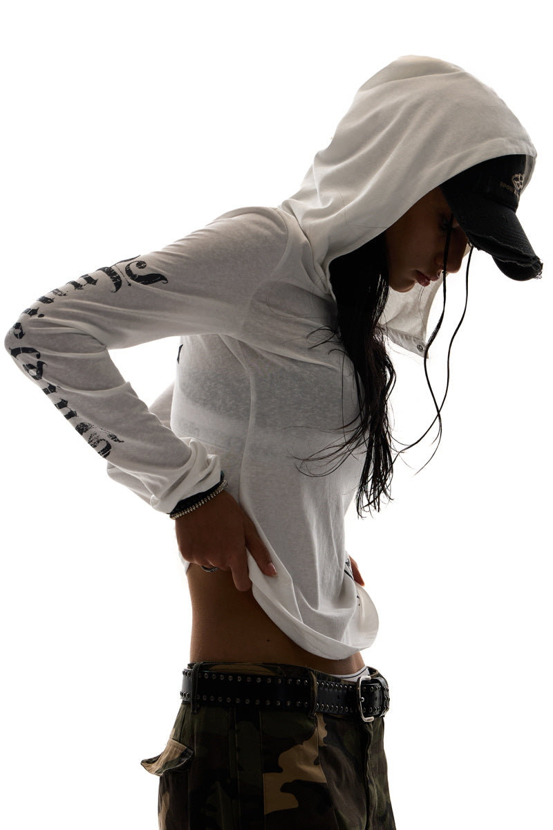 Night Code Gothic Hood Top - White