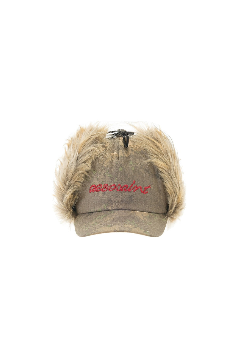 Fur-Trim Camo Baseball Cap