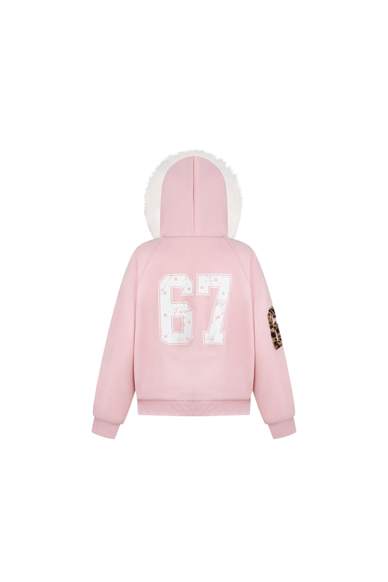 Frosted Pink Varsity Hooded Jacket