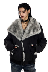 Frost Fade Fur-Collar Jacket - Black