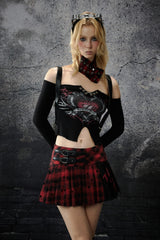 Crimson Edge Plaid Pleated Skirt