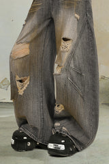 Burned Edge Distressed Wide-Leg Jeans