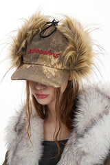 Fur-Trim Camo Baseball Cap