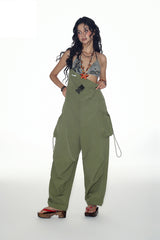 1NCN|"Jungle Roaming" design, soft cargo drawstring, adjustable bib pants, summer multi-pocket loose