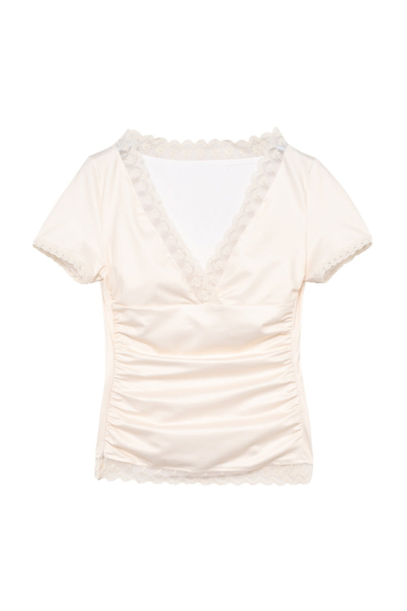 Lace Reverie Ruched V-Neck Top