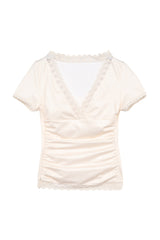 Lace Reverie Ruched V-Neck Top