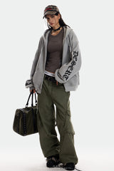 Gothic Waffle Oversized Zip Hoodie