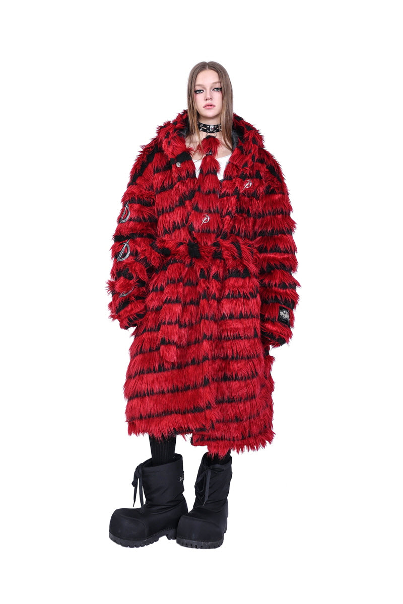 Scarlet Eclipse Striped Faux Fur Coat