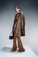 Snakeskin Shadow Oversized Leather Jacket - Brown