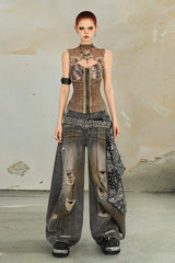 Burned Edge Distressed Wide-Leg Jeans