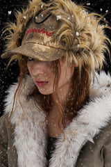 Fur-Trim Camo Baseball Cap