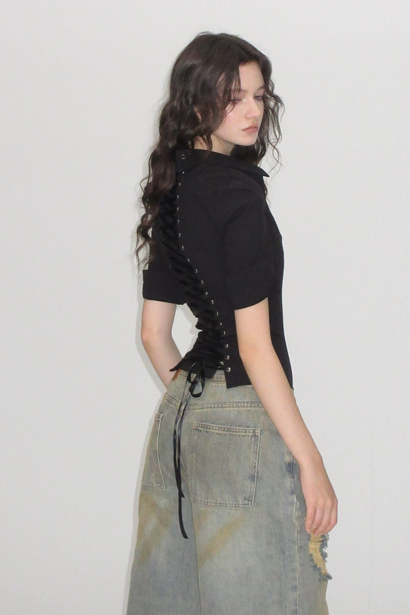 Corset-Fit Short Sleeve Shirt