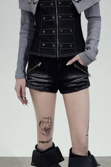 Gothic Cross Low-Rise Denim Shorts