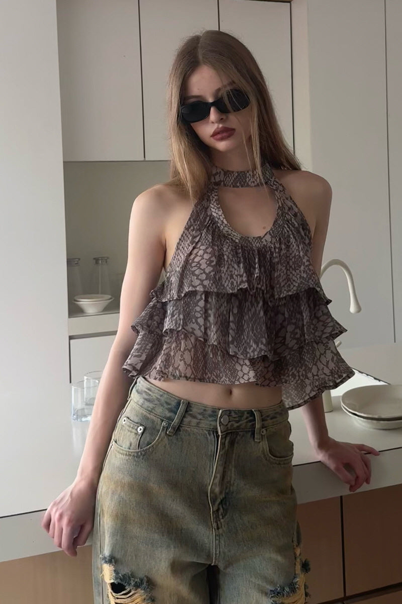 Serpent Veil Layered Halter Top
