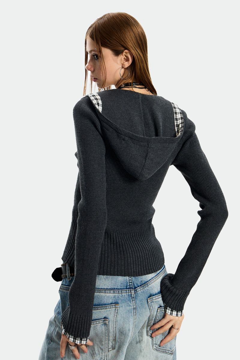 Plaid Edge Knit Zip Hoodie