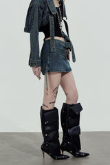 Double Belt Denim Mini Skirt