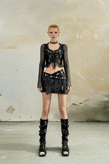 Metal Mesh Tie-Up Cropped Jacket