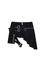 Asymmetric Strap-On Pleated Shorts