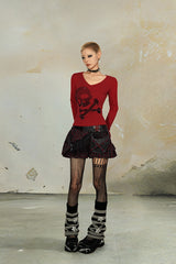 Crimson Skull Sparkle Long Sleeve Top