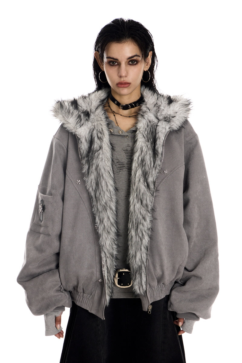 Frostbound Suede Fur Hooded Jacket