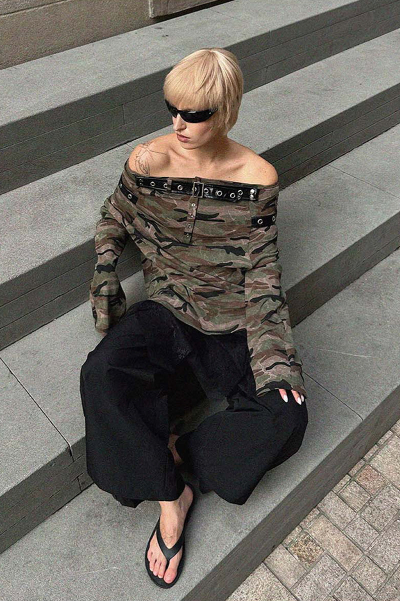 Urban Rebel Camo Off-Shoulder Top