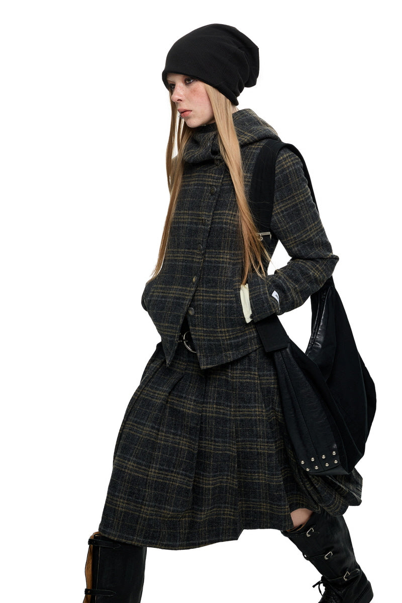 Shadow Plaid Hooded Skirt Set