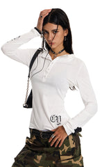 Night Code Gothic Hood Top - White