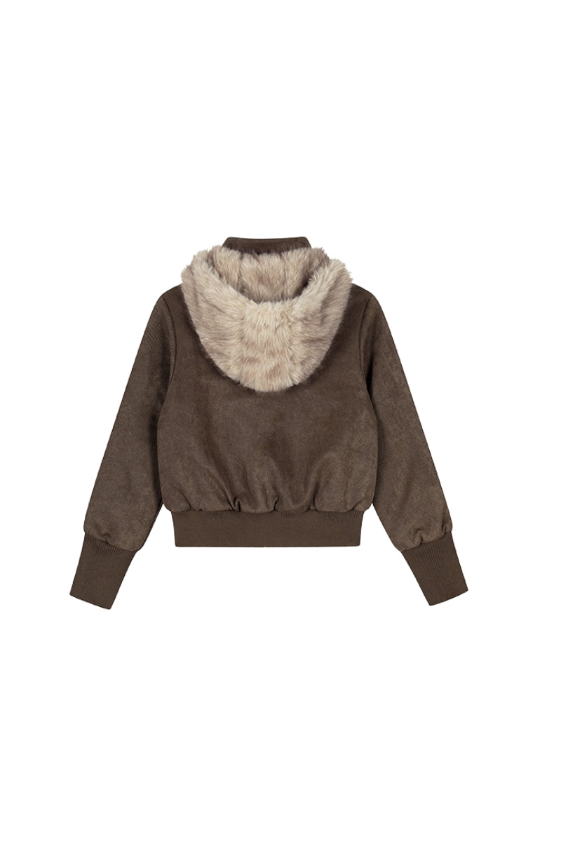 Urban Edge Fur-Trim Short Jacket - Dark Brown
