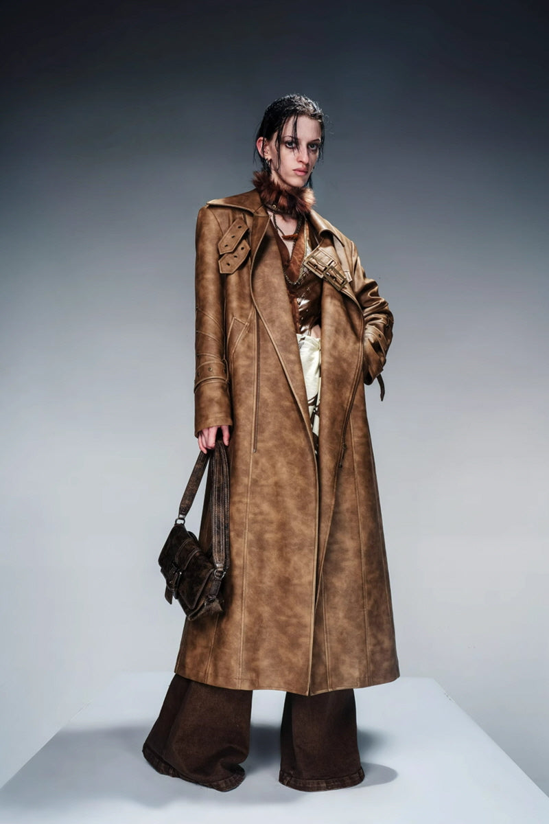 Vintage Padded Leather Trench Coat