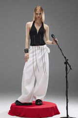 Fierce Lace-Up Halterneck Top - Black