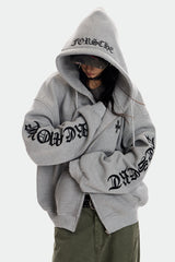 Gothic Waffle Oversized Zip Hoodie