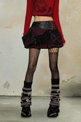 Dual Plaid Patchwork Leather Mini Skirt
