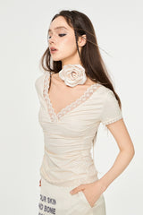 Lace Reverie Ruched V-Neck Top