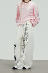 Graphic Tie Wide Sweatpants - White