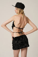 Black Faux Fur Zipper Mini Dress