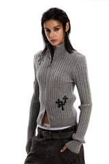 Cross-Stitch Slim Zip Knit Jacket
