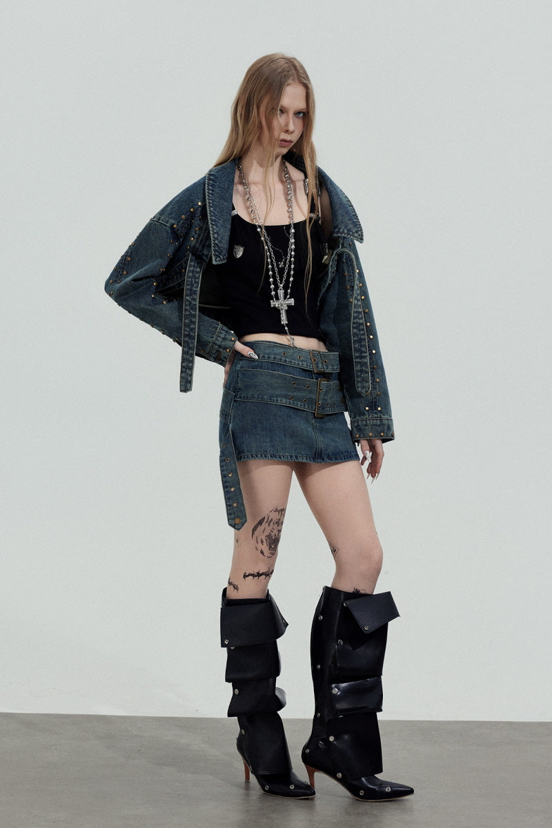 Rivet Edge Cropped Denim Jacket
