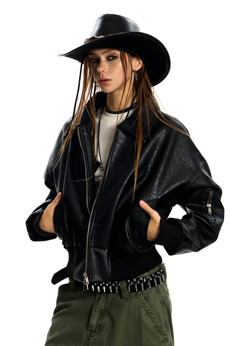 Rogue Flight Leather Bomber Jacket - Black