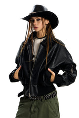 Rogue Flight Leather Bomber Jacket - Black