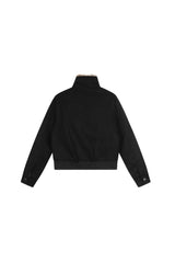 Faux Suede Buckled Fur Collar Jacket - Black