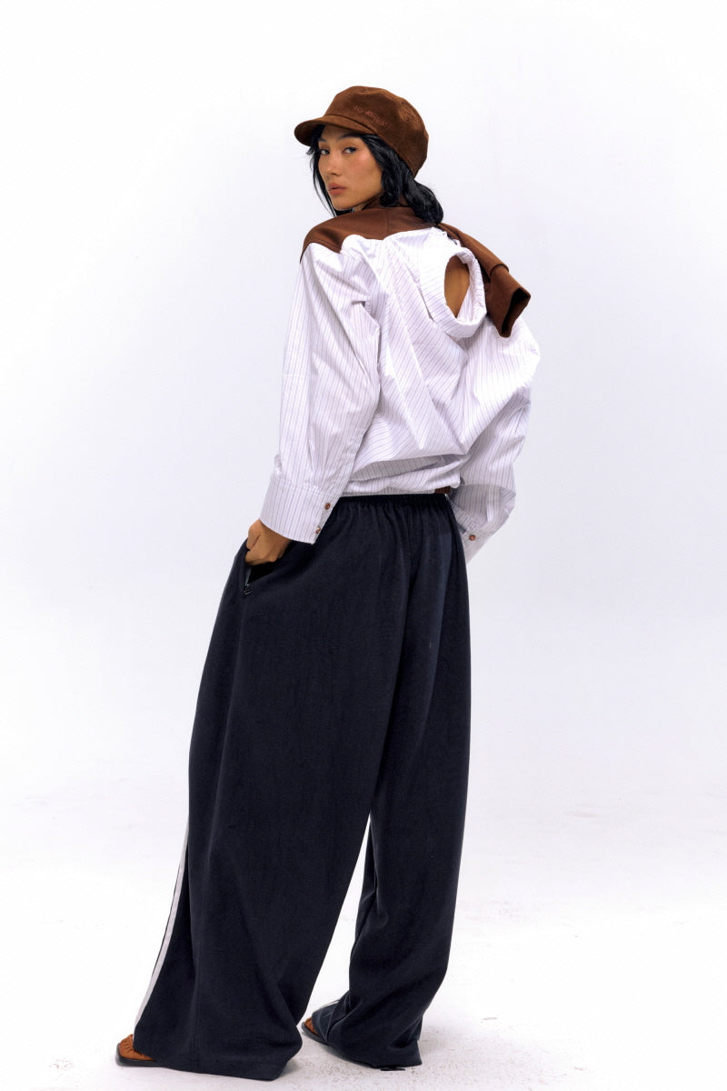 Wide-Leg Stripe Panel Pants