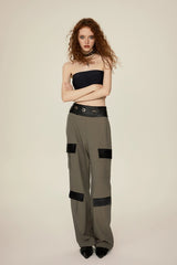 Leather Trim Low-Rise Cargo Pants