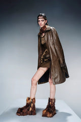 Snakeskin Shadow Oversized Leather Jacket - Brown