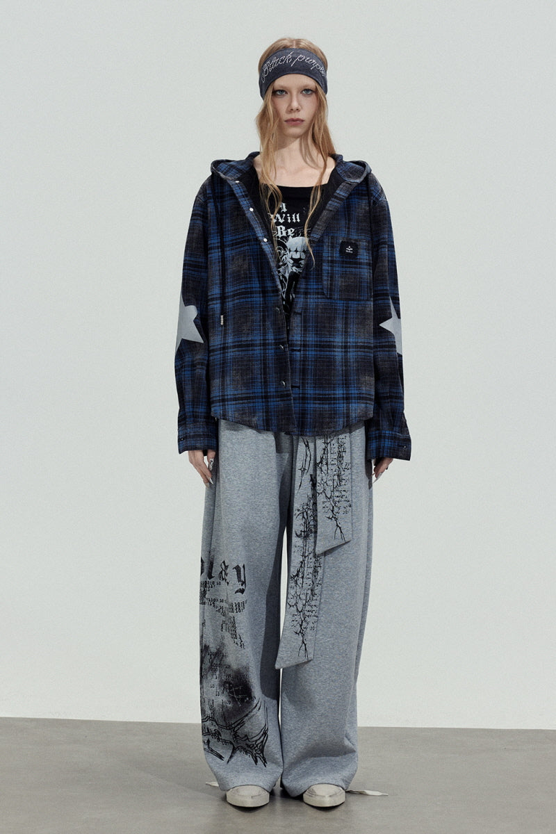 Blue Plaid Hooded Shirt Jacket