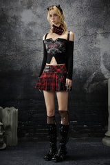 Crimson Edge Plaid Pleated Skirt