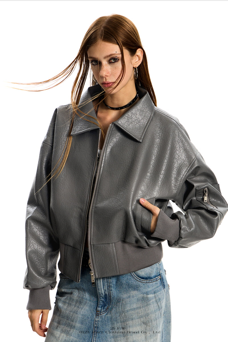 Rogue Flight Leather Bomber Jacket - Gray