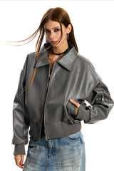 Rogue Flight Leather Bomber Jacket - Gray